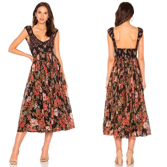 Free People Dresses & Skirts - Free People | Love You Black Floral Midi Dress L